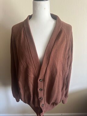 TNA Men's Rust Brown Button-Up Knit Cardigan